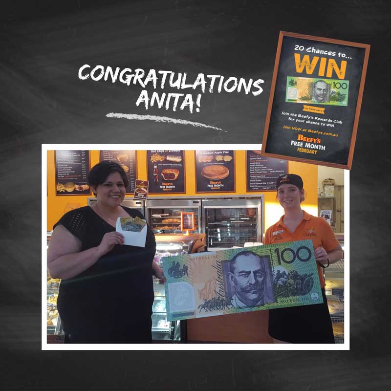 Meet Anita. Another Beefy’s $100 cash prize winner.